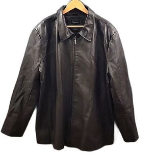 Maggie Barnes washable stretch Leather jacket Brown full zip collared woman's 4X